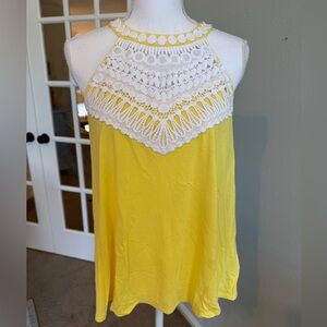 Lilly Pulitzer Yellow Sleeveless Top with White Lace Detail Size Medium